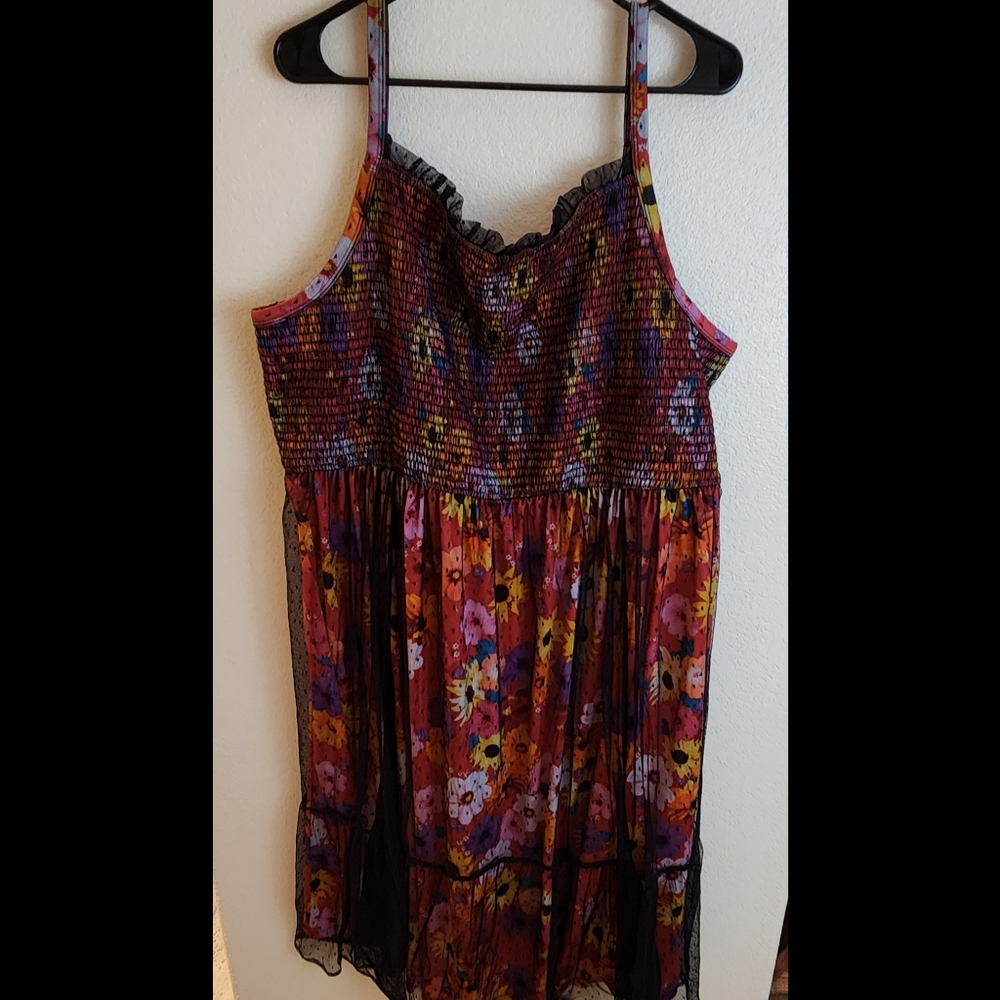 Torrid 4X Sleeveless Tiered Floral Smocked Dress Boho Tropical Dress - Picture 7 of 14